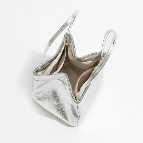 Mini Fashion Lace Bucket Bag Silver Vegan Leather Elegant Handbag Fashion Trend - Picture 9 of 16